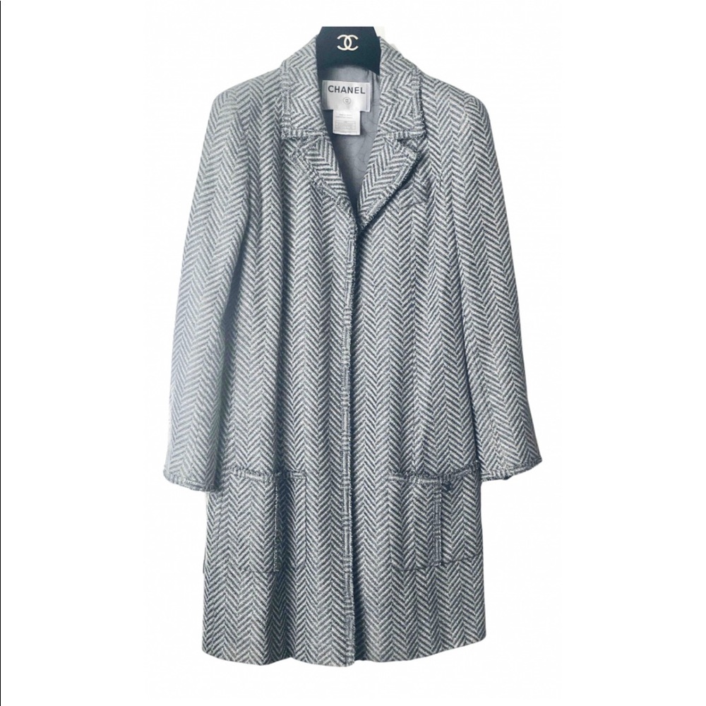 HP! 🎉 CHANEL Blue Tweed Jacket Mid-length Coat FR 36